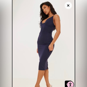 Pretty Little Thing navy blue midi dress 12‎